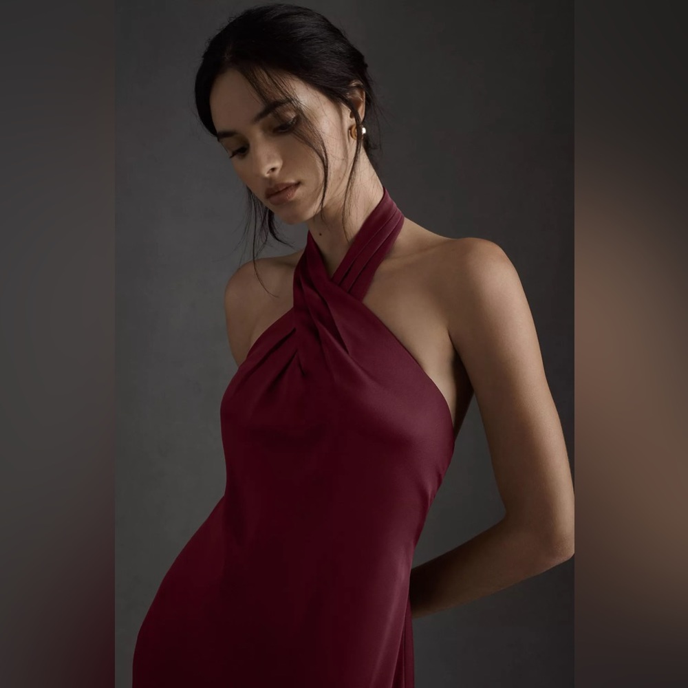 Bhldn Ruby Twist Halter Satin Gown- Dark Berry - image 2